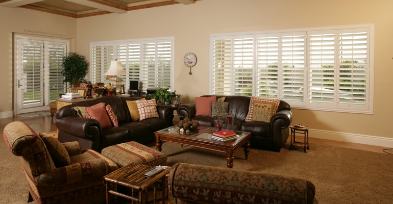 Miami family room with polywood shutters.
